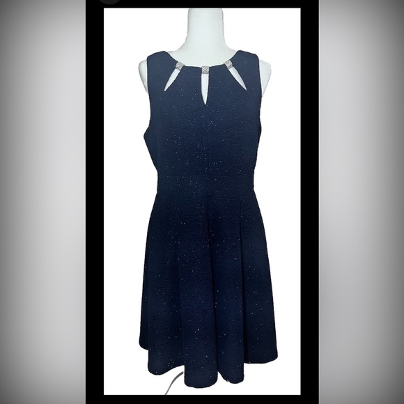 Eliza J Shimmer Cutout Navy Blue Sleeveless Fit & Flare Event Dress Size 12 - Picture 1 of 8
